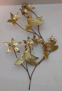 Vintage MCM Homco Copper Brass Metal Hummingbirds Flowers Dogwood Wall Hanging - Picture 1 of 10