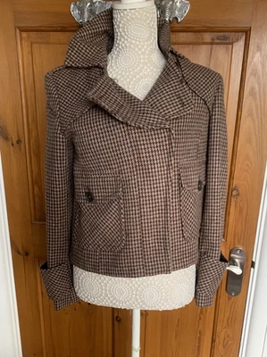 Jaqueta curta feminina parte lã por Papaya marrom xadrez tamanho 10 nova sem etiquetas - Imagem 1 de 4