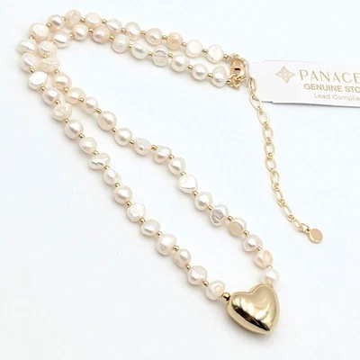 Colar pingente feminino Panacea de água doce pérola em forma de coração branco/ouro - Imagem 1 de 4