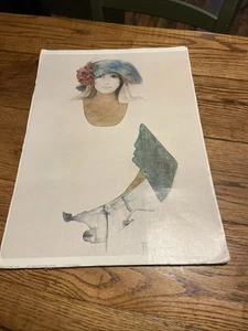 Vintage Denim & Seide Lithographie Druck von Christine Rosamond ungerahmt - Bild 1 von 8