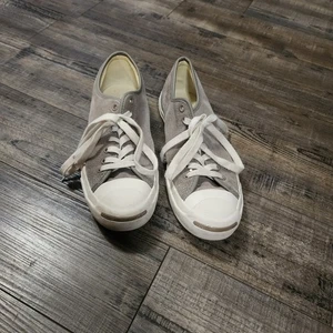 Scarpe sneakers Converse Jack Purcell grigio pelle scamosciata morbida M8,5 W10. Bx34 - Foto 1 di 8