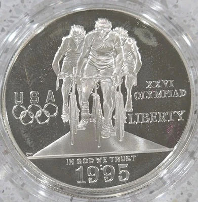 1995 P Atlanta Olympic Biking Commemorative Silver Proof Dollar Uncirculated  - Image 1 of 2