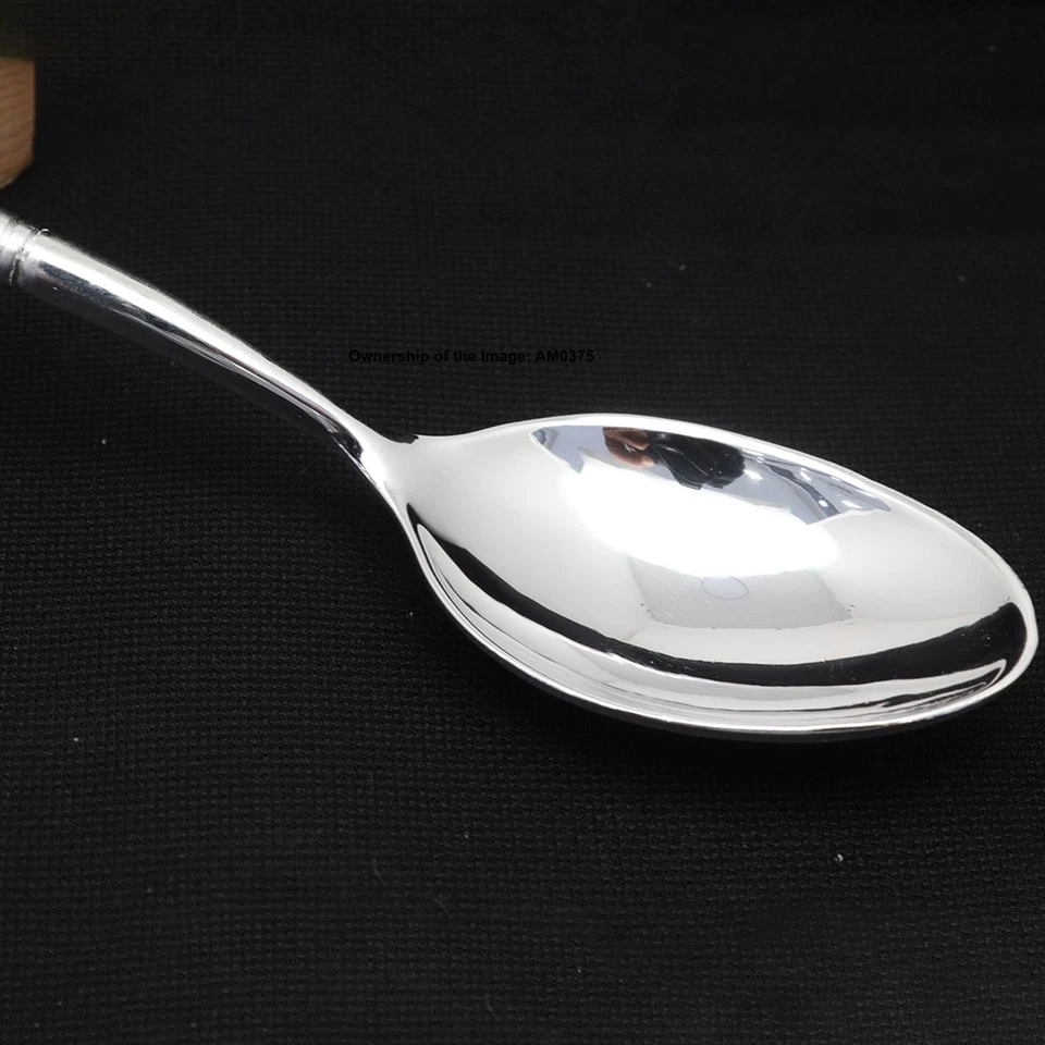 Pure 999 Fine Silver Soup Spoon Flatware Peony Handle Dinner Spoon 6.53inch L - Image 1 of 4