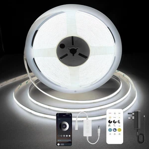Striscia LED COB 5M DC 12V 6000K bianca dimmerabile CRI92+, larghezza 8mm telecomando e app - Foto 1 di 6