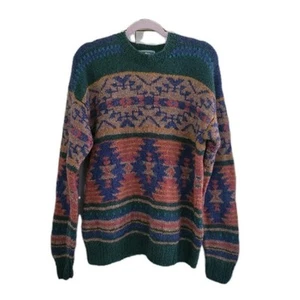 Woolrich 100% Wool Sweater Men's Medium Mallard Aztec Print Western Pullover - Picture 1 of 10