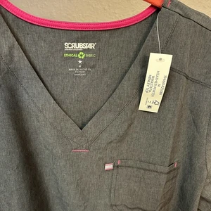 Dark Gray Pink Scrubstar Top Active Stretch Tuck In women’s med Scrubs Free Ship - Picture 1 of 4