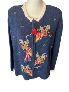 Heirloom Collectibles Damen Weihnachten Rentier Rudolph Full Zip Pullover M Vintage - Bild 1 von 4