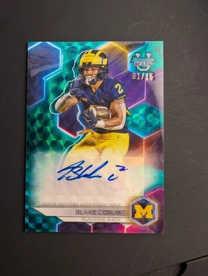 Blake Corum Teal Geometric Auto /15 2023 Bowmans Best Chrome U University 1/15 - Image 1 of 2