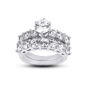 5 1/2ct E VS2 Round Natural Diamonds 18k  Classic Ring with Wedding Band - Picture 1 of 7
