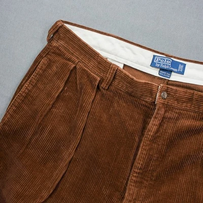 Vintage Polo Ralph Lauren Andrew Pant Corduroy Men Brown Pleated Actual 36X34 - Image 1 of 4