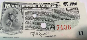 Cupón de $25,63 Maine Central Railroad Company certificado de bono de EE. UU. - Imagen 1 de 3