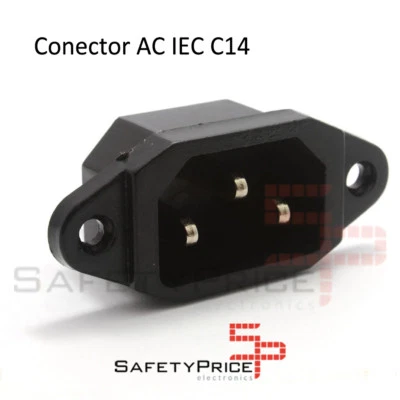 Conector Corriente AC IEC C14 Chasis Macho 10A 250V 3 pines Negro SP REF988