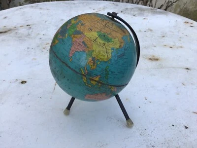 Ancienne mappemonde globe terrestre support en métal vintage design 20ème - Photo 1/4