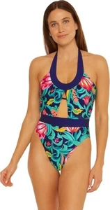 Trina Turk X1517 Standard India Garden Halter One Piece Swimsuit Size 14 - Picture 1 of 4