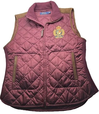 Polo Ralph Lauren Chaleco Acolchado Borgoña Gamuza Bordeada Grande Corona LEER Foto 1 de 4