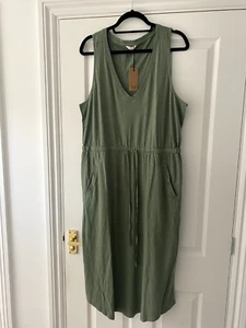 BNWT Hush Size 16 Khaki V-Neck Curved Hem Cotton Jersey Sleeveless Midi Dress - Picture 1 of 10
