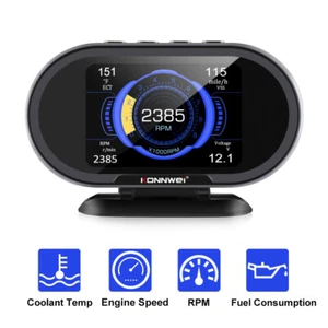 KW206 OBD2 Hud Head Up Display Scanner Fuel Consumption Water Temperature Gauge - Picture 1 of 12