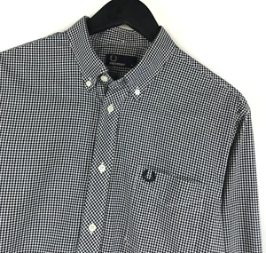 Men's Fred Perry Shirt Cotton Black White Check Long Sleeve Shirt Size M - Picture 1 of 13