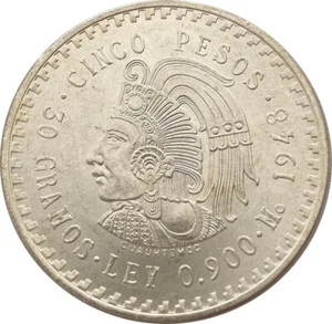 Mexico 1948 5 Peso - AU - .900 Silver - Picture 1 of 20