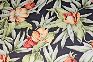Fabric Remnant: Bold Floral and Leaf on Black Background in all cotton fabric - Picture 1 of 4