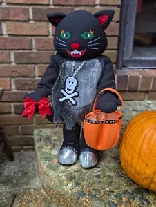 Vtg Halloween Porch Door Greeter Spooky Rock Black Cat Handerson Handicraft 30" - Picture 1 of 7