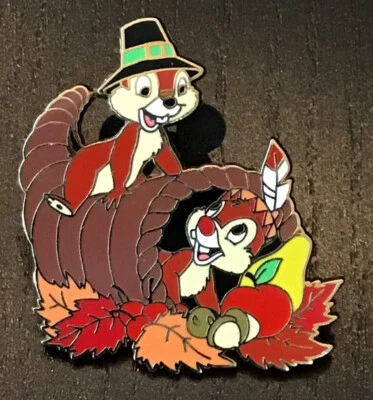 Disney Chip & Dale 2006 Thanksgiving Pin Cornucopia Pilgrim Holiday  - Image 1 of 2