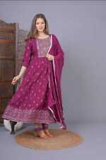 Indian Women Designer Stitched Anarkali Gown Rayon Kurti Pant Dupatta Dress Set