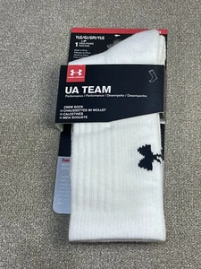 ✅ $12 Under Armour Socks White Team Performance Cushion Crew Logo Youth L Soccer - Picture 1 of 5