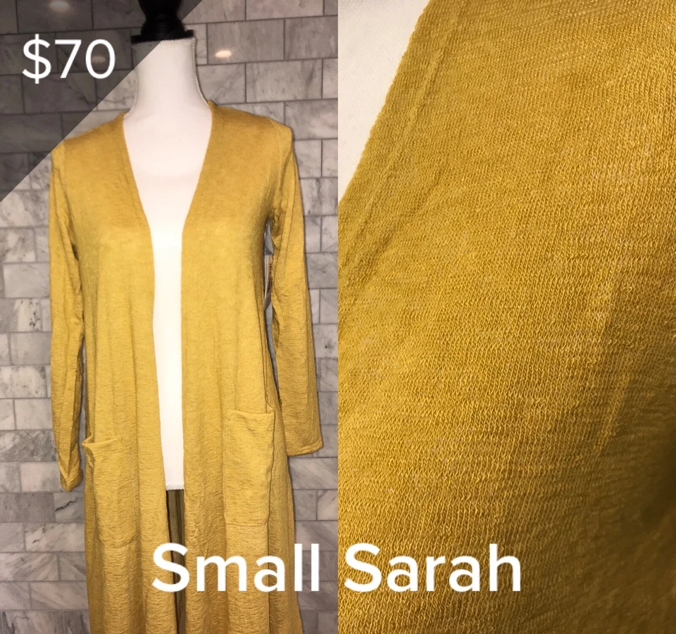 LuLaRoe "Sarah" long cardigan size S small NWT brand new with tags solid Gold - Image 1 of 1