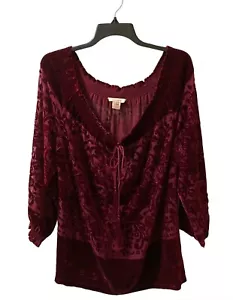 Sundance Dark Red Burgundy Blouse Velvet Burnout Floral Pattern M Whimsygoth - Picture 1 of 8