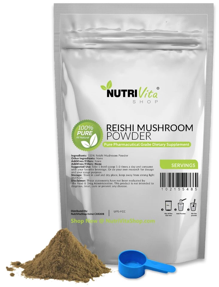 100 g (3,5 oz) NUOVO 100% PURO FUNGO REISHI IN POLVERE DETOX COLTIVATO BIOLOGICAMENTE  - Immagine 1 di 1