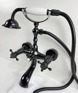 Bathtub Faucet With White Ceramic Handheld Shower Mixer Wall Black oil Brass - Picture 1 of 11