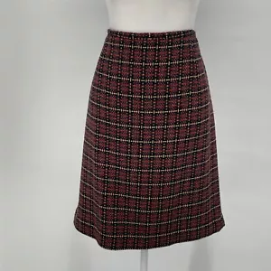Ann Taylor Loft Skirt Sz 14 Petite Black Plaid Virgin Wool Blend A-Line Academia - Picture 1 of 12