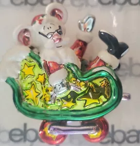 Santa on Sleigh w/ Reindeer Glass Christmas Ornament - Picture 1 of 6