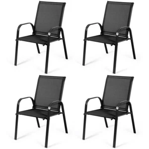 Outdoor Dining Chair Patio 4PCS ChairsDurable Garden Deck Yard W/Armrest Black - Picture 1 of 8