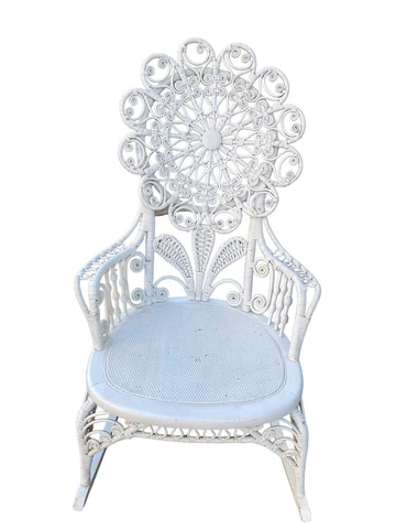 VTG Nursery Wicker Rocking Chair Bentwood Beads White Safe Nursing Baby Heirloom Cover