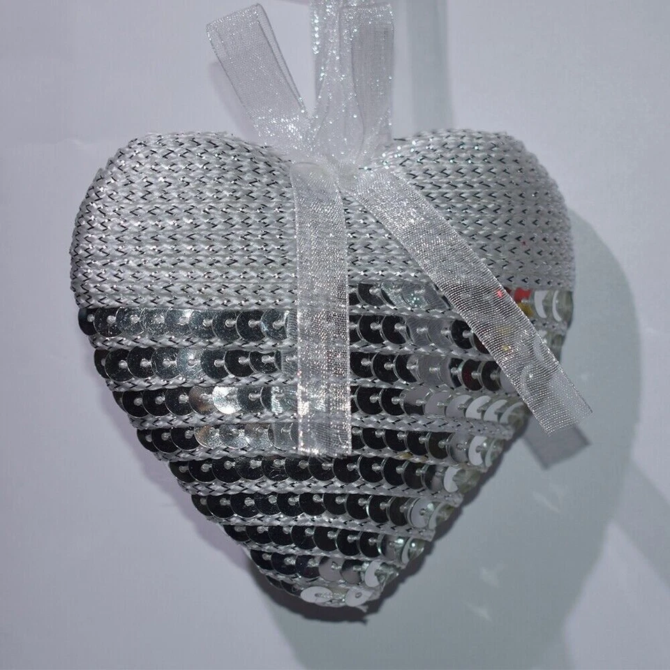 Palline cuore in argento da addobbi natalizi decorazioni per albero di natale na - Immagine 1 di 1