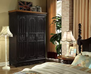 Kleiderschrank Antik Stil Schränke Schwarz Landhaus Möbel Schlafzimmer Schrank - Bild 1 von 1