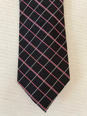 Pierre Cardin Men's Necktie Tie Silk Black Pink White Plaid Made in USA - Image 1 of 4