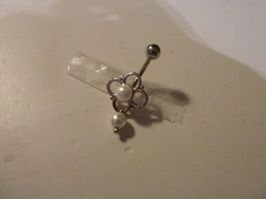 PIERCING Bauchnabelpiercing Belly - Edelstahl silber - große Blüte m. Perlen - Bild 1 von 2