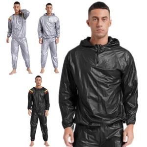 Men's Sauna Suits Weight Loss Workout Suit Long Sleeve Hooded Jackets with Pants - Picture 1 of 60