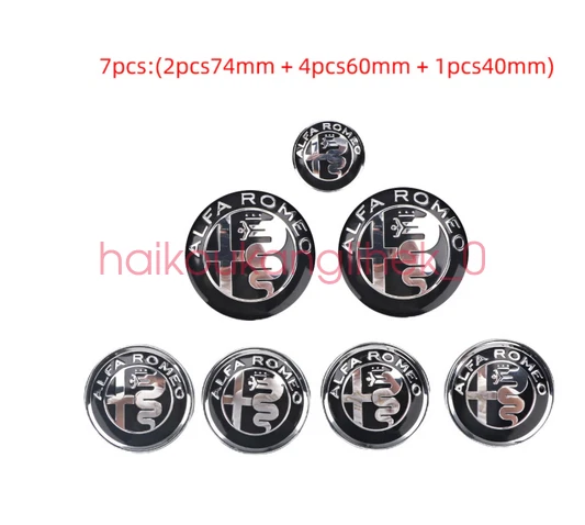 Juego de 7 tapacubos centrales capó volante trasero negro plata alfa romeo emblemas Foto 1 de 1