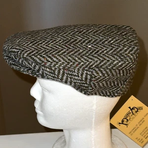 NEW Hanna Hats Vintage Flat Cap Donegal Wool Tweed Olive Green Fleck Herringbone - Picture 1 of 8