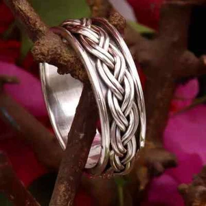 Solid 925 Sterling Silver Band& Spinner Meditation Handmade Ring All Size-U-96