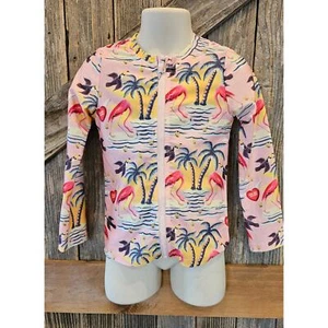 Paper wings girls rash guard size 5 pink long sleeve zip up swim EUC ^* - Picture 1 of 8