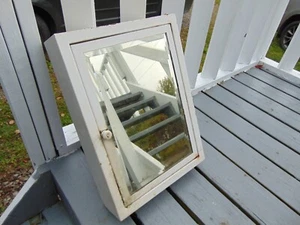 Vintage Heavy Bathroom Steel Medicine Cabinet Cupboard Beveled Glass Mirror Used - Picture 1 of 12