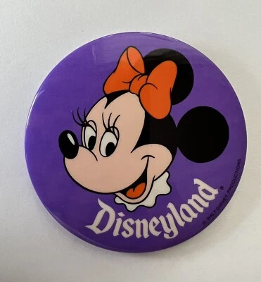 Винтажная фиолетовая булавка на пуговицах Disneyland Minnie Mouse 3 дюйма Walt Disney чистая и острая! - Изображение 1 из 2