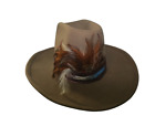Vintage 1970 100% Brown Wool Western Hat W/Feathers Sz Med 7"-7 1/8" Disney
