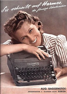 Cartel original vintage estampado HERMES MÁQUINA DE ESCRIBIR SUIZA c.1933 - Imagen 1 de 1