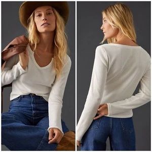 Pilcro by Anthropologie Langarmshirt gekerbt Waffelstrick weiß Größe M - Bild 1 von 4